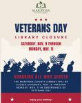 Mariposa County Library Announces Library Branches Will be Closed for Veterans Day November 9-11, 2024