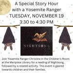 Mariposa County Library Offers a Special Story Hour with a Yosemite National Park Ranger on Tuesday, November 19, 2024